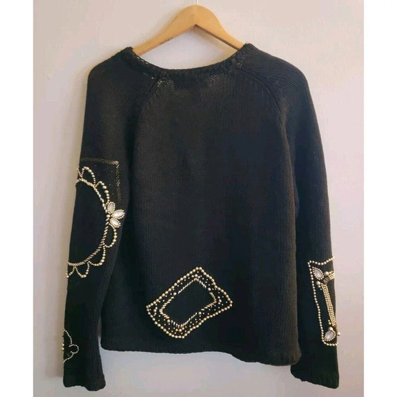 Victoria Harbour Cardigan Women's Large Black Gold Bead Embellished Knit NWT - Picture 7 of 8
